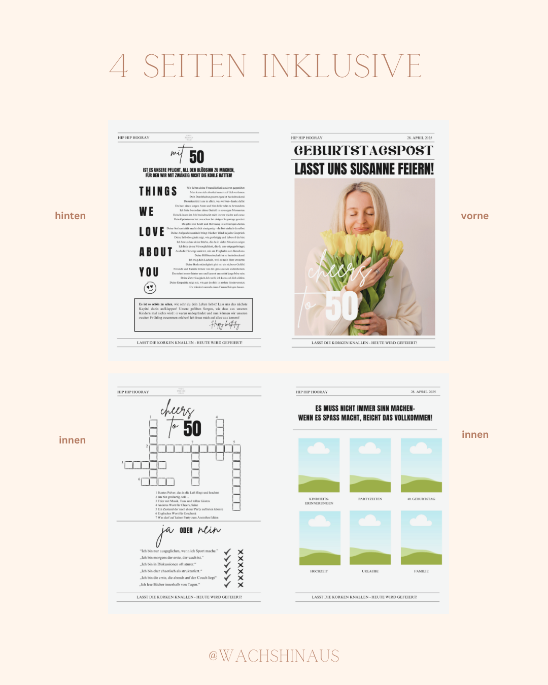 Zeitungsvorlage 50. Geburtstag, runder Geburtstag, Zeitung, Newspaper, Geschenkidee 50. ,Geburtstagspost,Canva Template, Party