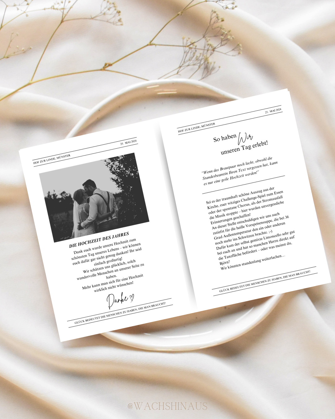 Hochzeit Zeitung Dankeskarte | Einzigartige Hochzeit Danke | Bearbeitbares Canva Template | Modern Minimalistisch | Hochzeitsvorlagen