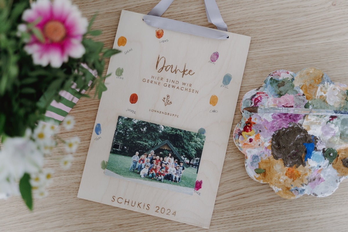 Erziehergeschenk aus Holz, Abschiedsgeschenk,Lehrergeschenk,Kitaabschied,Schulabschluss, Tagesmuttergeschenk, Hebammengeschenk von Wachshinaus mit Kinderzeichnungen für Lehrer