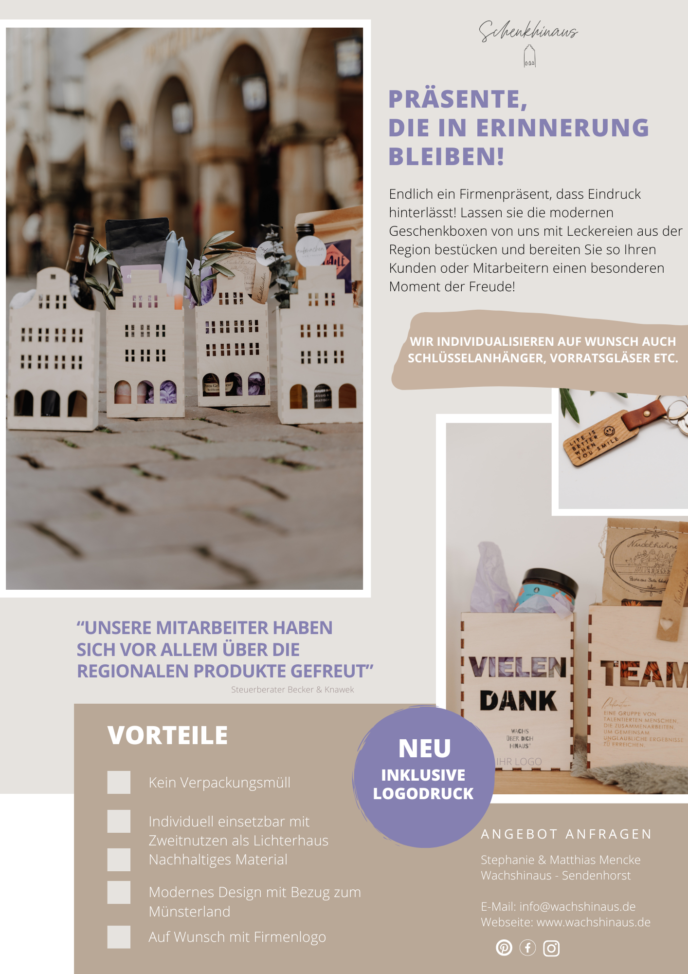 3 in 1 Geschenkverpackung - Firmengeschenk für Kunden oder Mitarbeiter mit Logodruck Wachshinaus