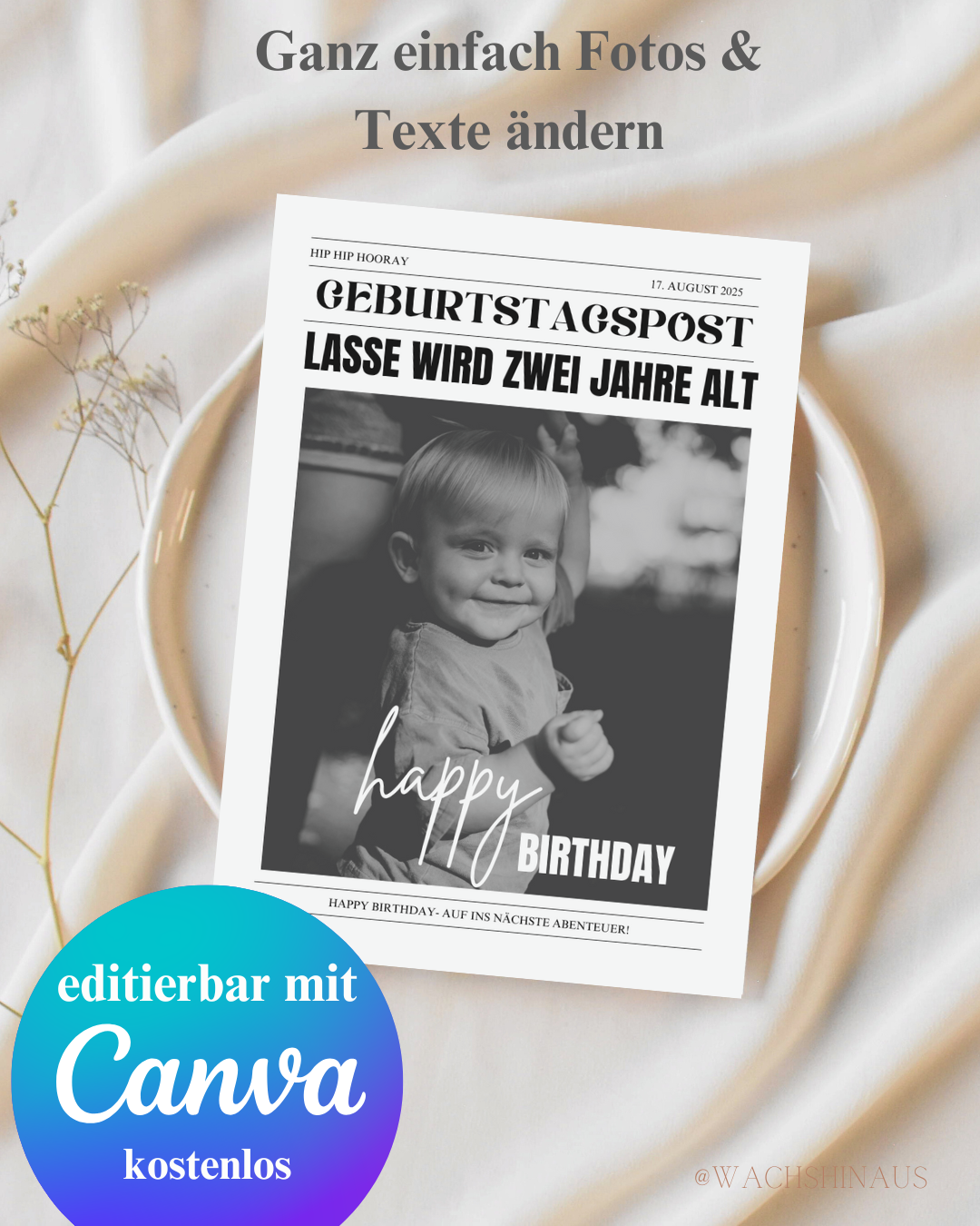 Geburtstagszeitungsvorlage, benutzerdefinierte Zeitung zum Geburtstag-Kindergeburtstag, Canva Vorlage, Namensposter, Meilensteintafel, Meilensteinposter, erster Geburtstag, zweiter Geburtstag, dritter Geburtstag