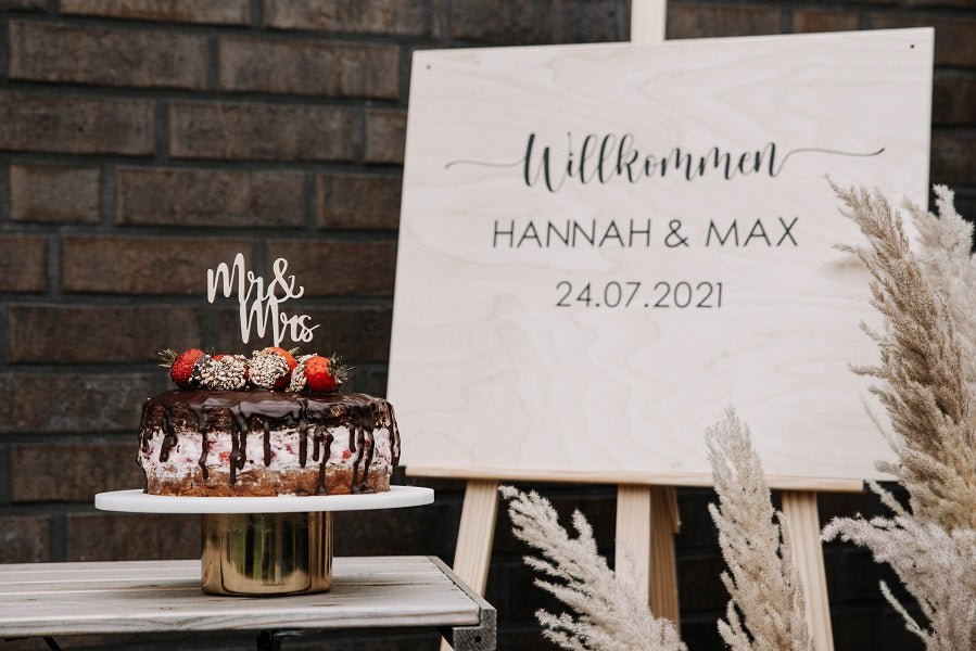 MR & MRS Caketopper Kuchendekoration Tortenfigur aus Holz für die Hochzeit - Wachshinaus