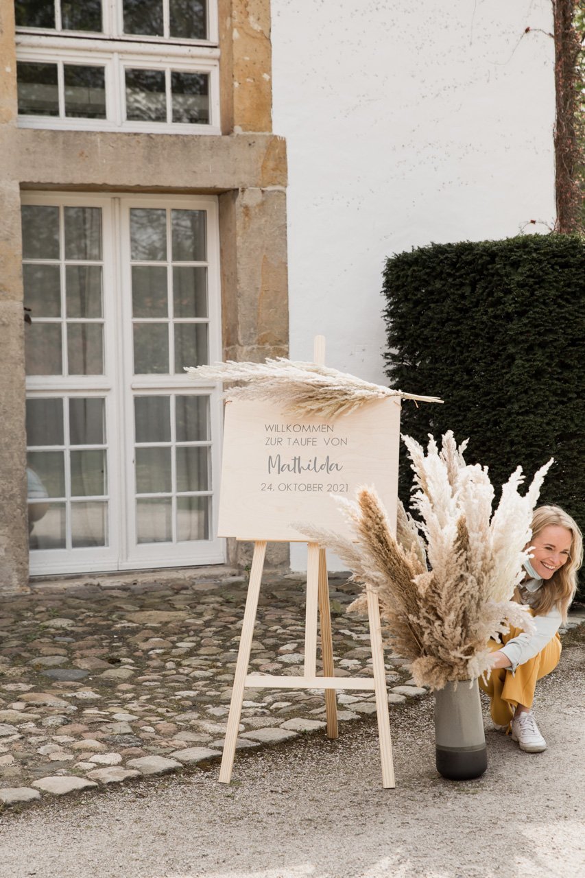 Willkommensschild zur Taufe aus Holz - Wachshinaus