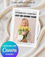 Lade das Bild in den Galerie-Viewer, Zeitungsvorlage 50. Geburtstag, runder Geburtstag, Zeitung, Newspaper, Geschenkidee 50. ,Geburtstagspost,Canva Template, Party
