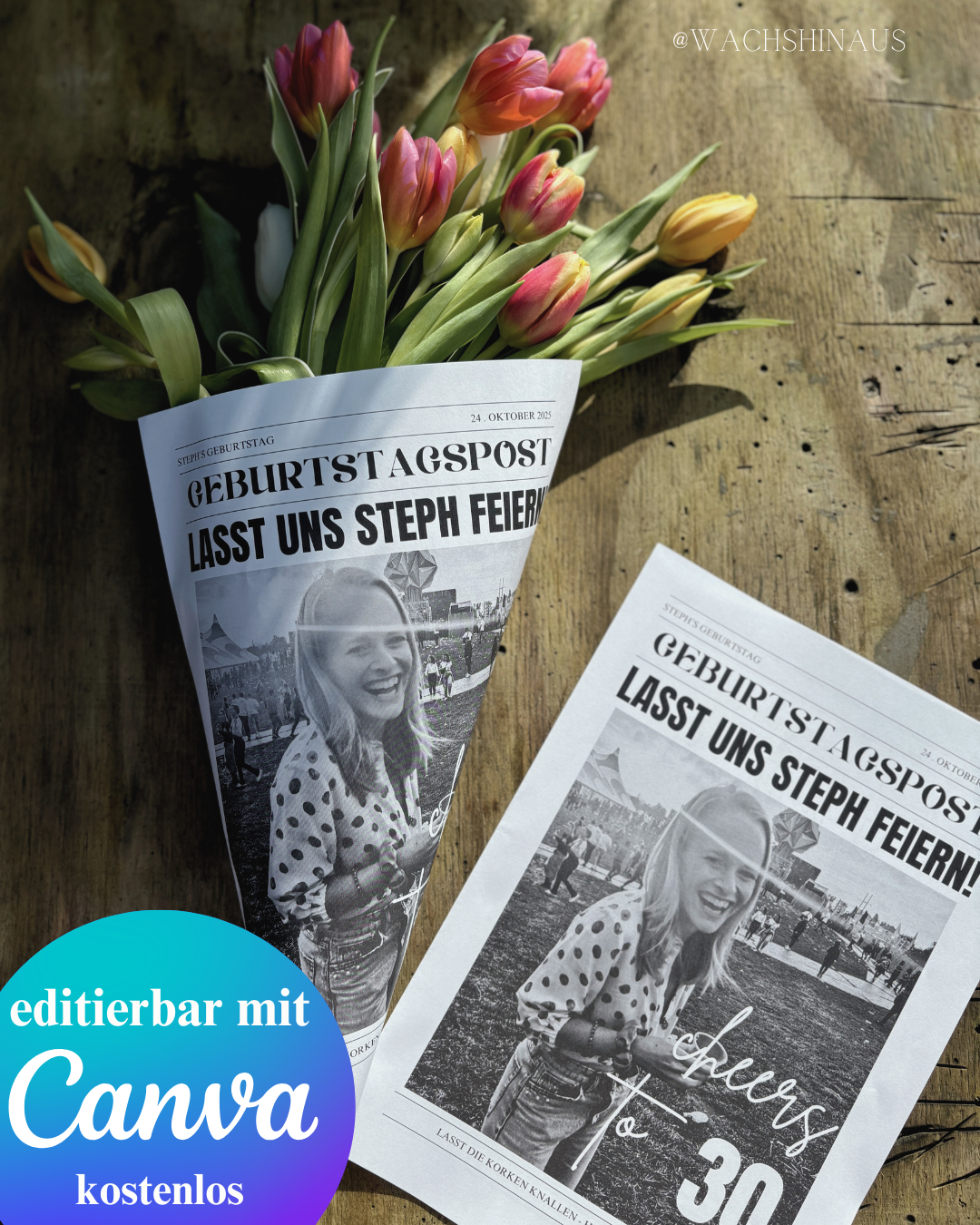 Geburtstagszeitungsvorlage, benutzerdefinierte Zeitung zum Geburtstag-dreißigster Geburtstag, vierzig, fünfzig, Canva Vorlage, Namensposter, 30. Geburtstag