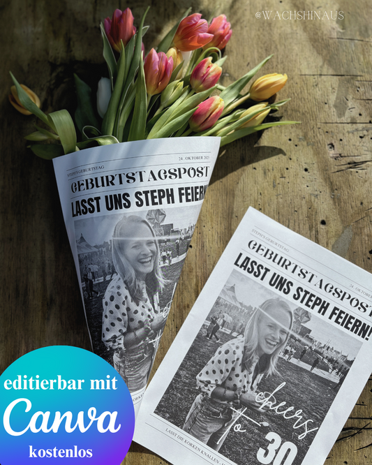 Geburtstagszeitungsvorlage, benutzerdefinierte Zeitung zum Geburtstag-dreißigster Geburtstag, vierzig, fünfzig, Canva Vorlage, Namensposter, 30. Geburtstag
