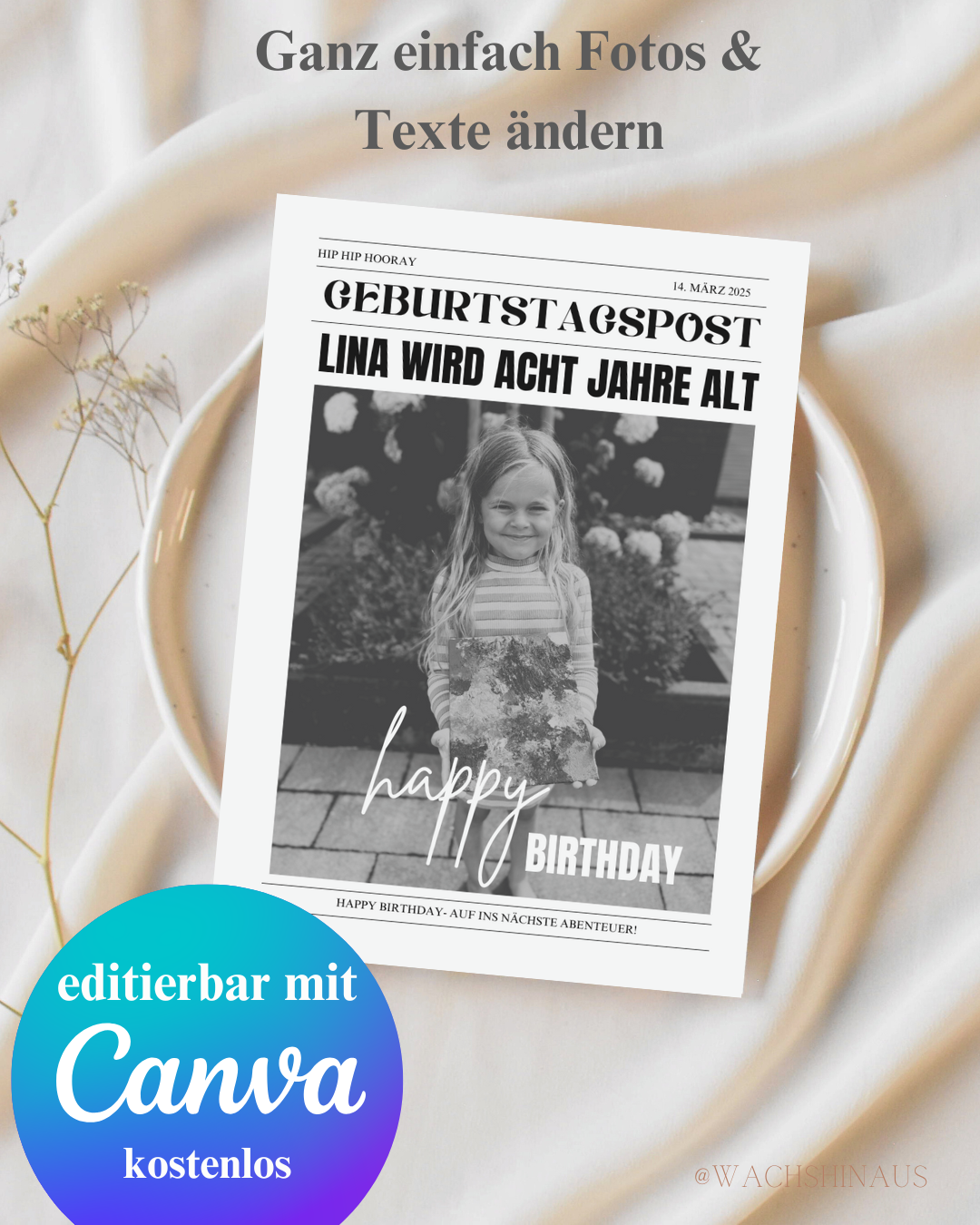 Geburtstagszeitungsvorlage, benutzerdefinierte Zeitung zum Geburtstag-Kindergeburtstag, Canva Vorlage, Namensposter, Meilensteintafel, Meilensteinposter, erster Geburtstag, Einschulung, sechster Geburtstag, Kommunion, zehnter Geburtstag, achter Geburtstag, Kitaabschluss, Schulkind