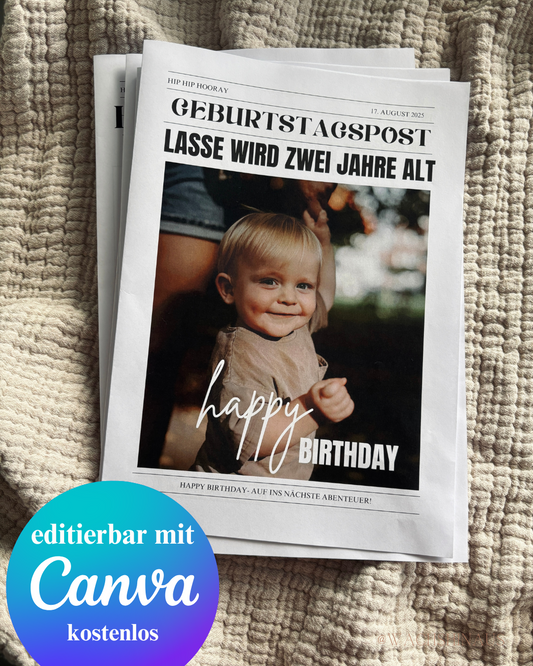 Geburtstagszeitungsvorlage, benutzerdefinierte Zeitung zum Geburtstag-Kindergeburtstag, Canva Vorlage, Namensposter, Meilensteintafel, Meilensteinposter, erster Geburtstag, zweiter Geburtstag, dritter Geburtstag