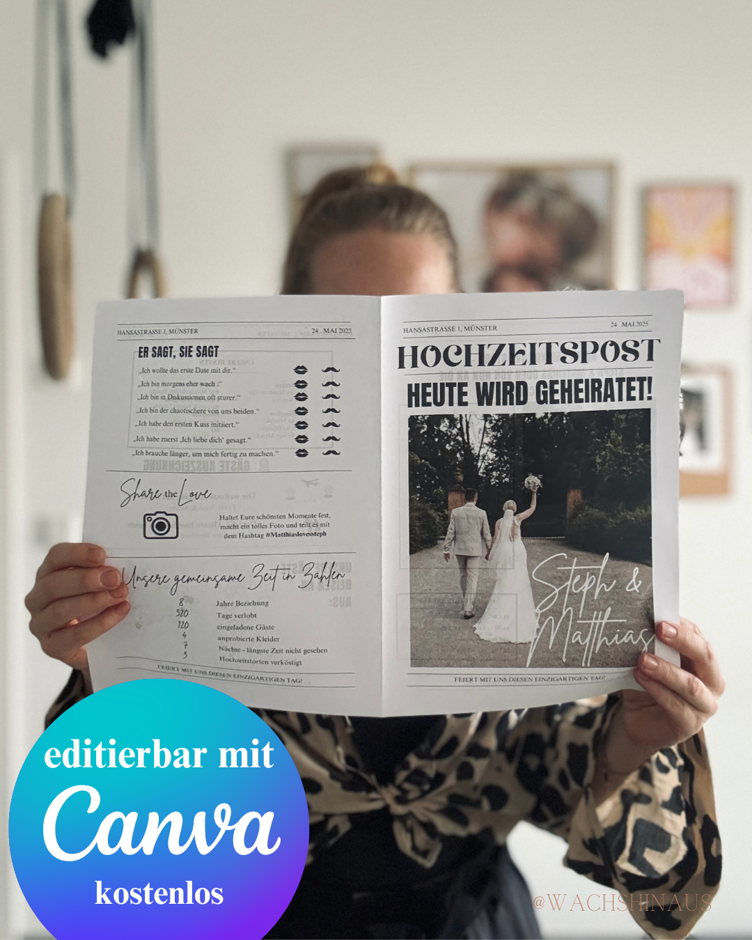 save the date Hochzeitszeitung, Hochzeitseinladung, Hochzeitsideen, Zeitungsvorlage Canva template, Save the date karte, Hochzeitsinspiration