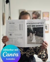 Lade das Bild in den Galerie-Viewer, save the date Hochzeitszeitung, Hochzeitseinladung, Hochzeitsideen, Zeitungsvorlage Canva template, Save the date karte, Hochzeitsinspiration
