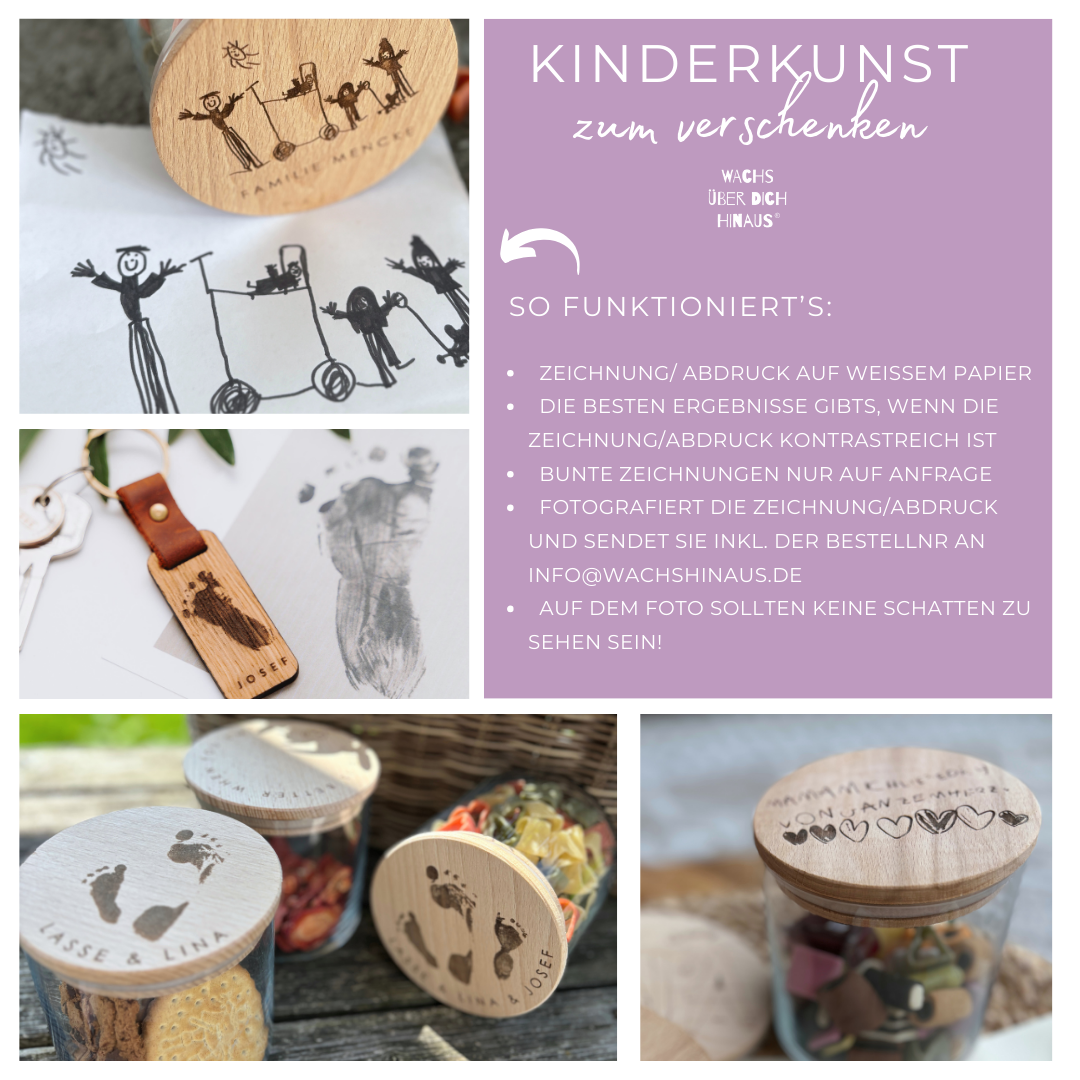 GeschenkzuWeihnachten, Vorratsglas mit Kinderzeichnung, Vorratsdose personalisiert aus Holz von Wachshinaus