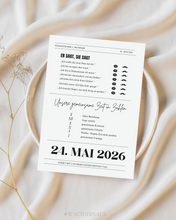 Lade das Bild in den Galerie-Viewer, save the date Hochzeitszeitung, Hochzeitseinladung, Hochzeitsideen, Zeitungsvorlage Canva template, Save the date karte, Hochzeitsinspiration
