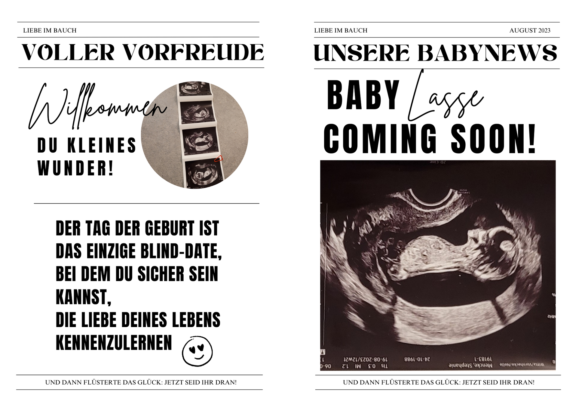 Große Schwangerschaftsankündigung, Zeitungsankündigung für neues Baby, Zeitung-Babyparty, bearbeitbare Canva-Vorlage, Wachshinaus, Babyparty, Zeitung, Hochzeitszeitung