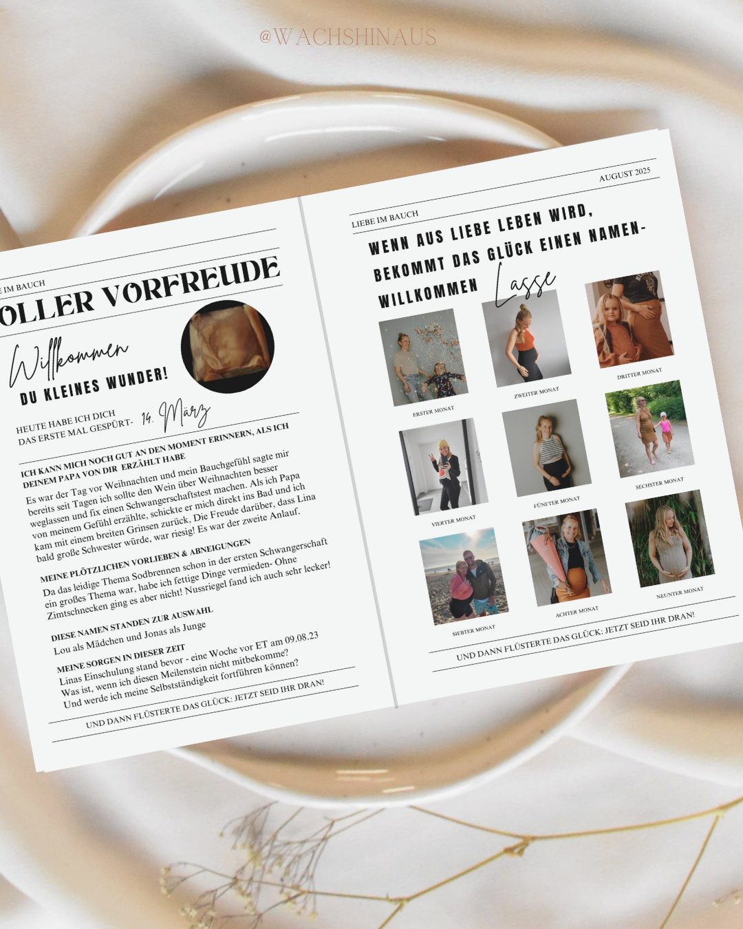 Schwangerschaftstagebuch Liebe im Bauch,Tagebuch Babyalbum Fotoalbum Erinnerungsbuch Fotobuch Ratgeber Babybuch Blume, Zeitungsvorlage Schwangerschaft, Babyankündigung