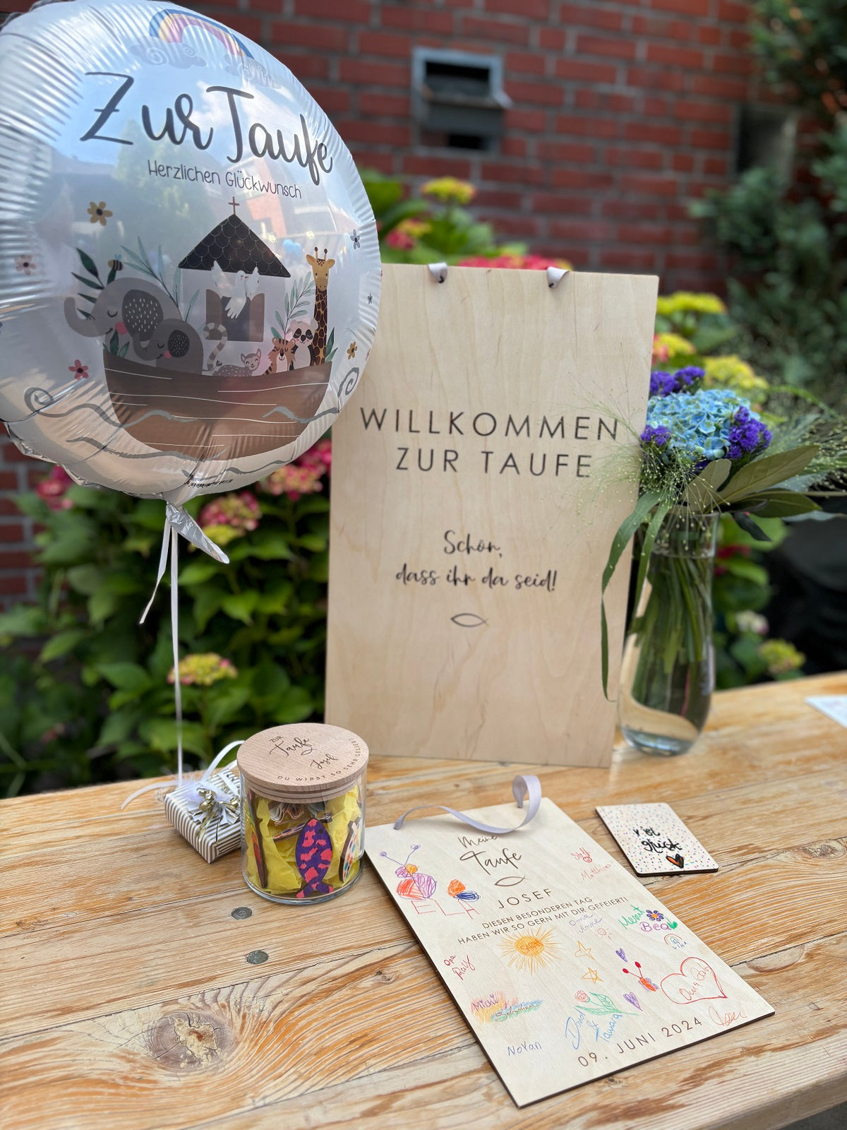 Willkommensschild Taufe / Kommunion aus Holz, Taufgeschenk,Kirche