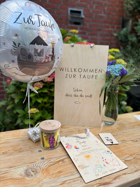 Willkommensschild Taufe / Kommunion aus Holz, Taufgeschenk,Kirche