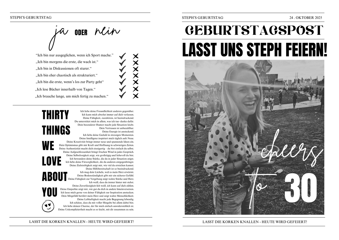 Geburtstagszeitungsvorlage, benutzerdefinierte Zeitung zum Geburtstag-dreißigster Geburtstag, vierzig, fünfzig, Canva Vorlage, Namensposter, 30. Geburtstag