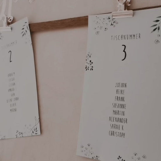 Sitzplan zur Hochzeit edel in Gold für Tischnummern zur Hochzeitsfeier im Münsterland von Wachshinaus