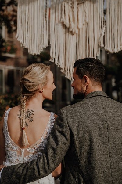 Handgeknüpftes Makramee für den Traubogenzur Hochzeit, freie Trauung - Wachshinaus Hochzeitsverleih