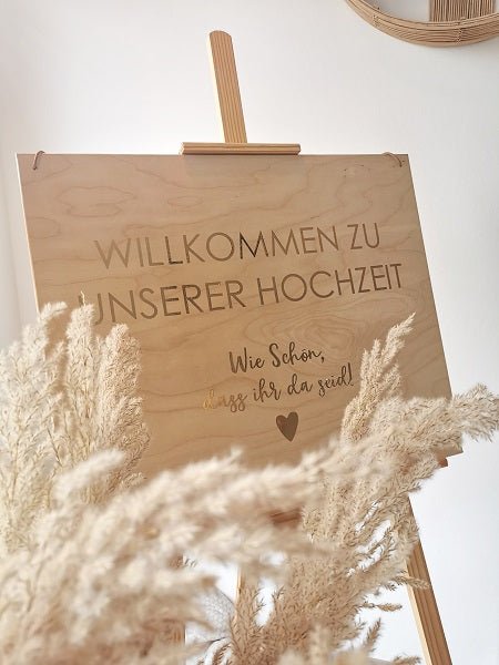 Willkommen zur Hochzeit Holzschild zur Hochzeit. Hochzeitsverleih Wachshinaus aus Münster