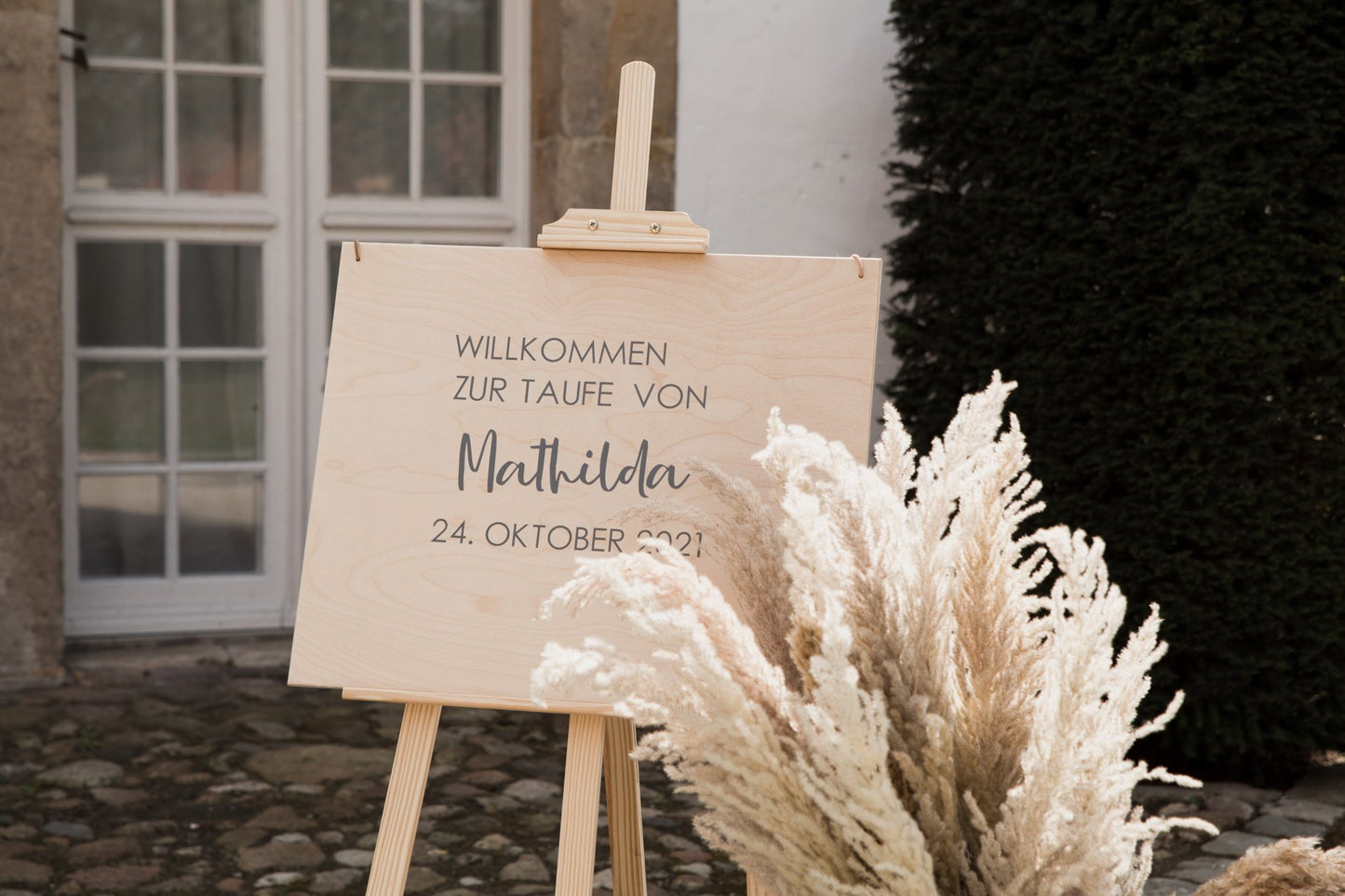 Willkommensschild zur Taufe aus Holz - Wachshinaus